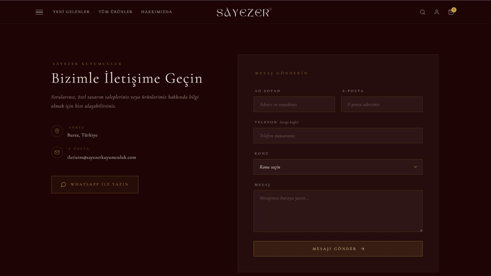 Sayezer Jewellery website contact experience